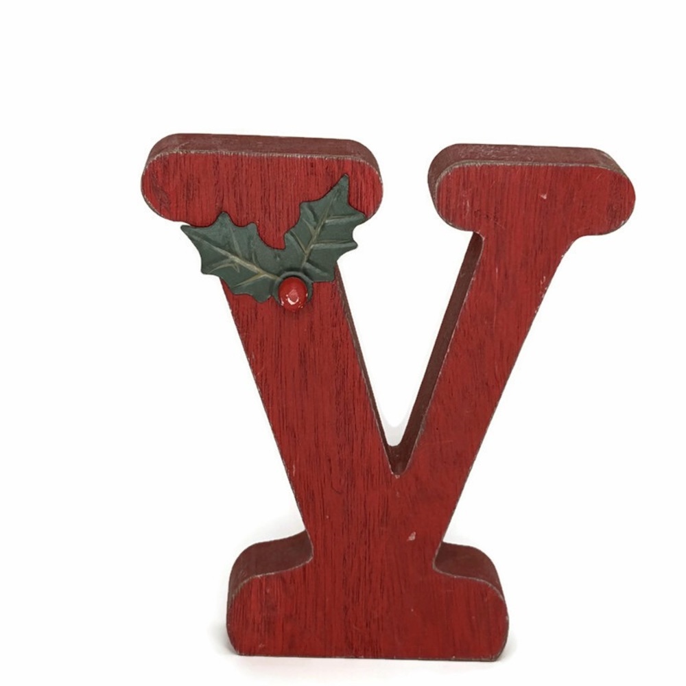 Christmas Wood Block Decor V Monogram